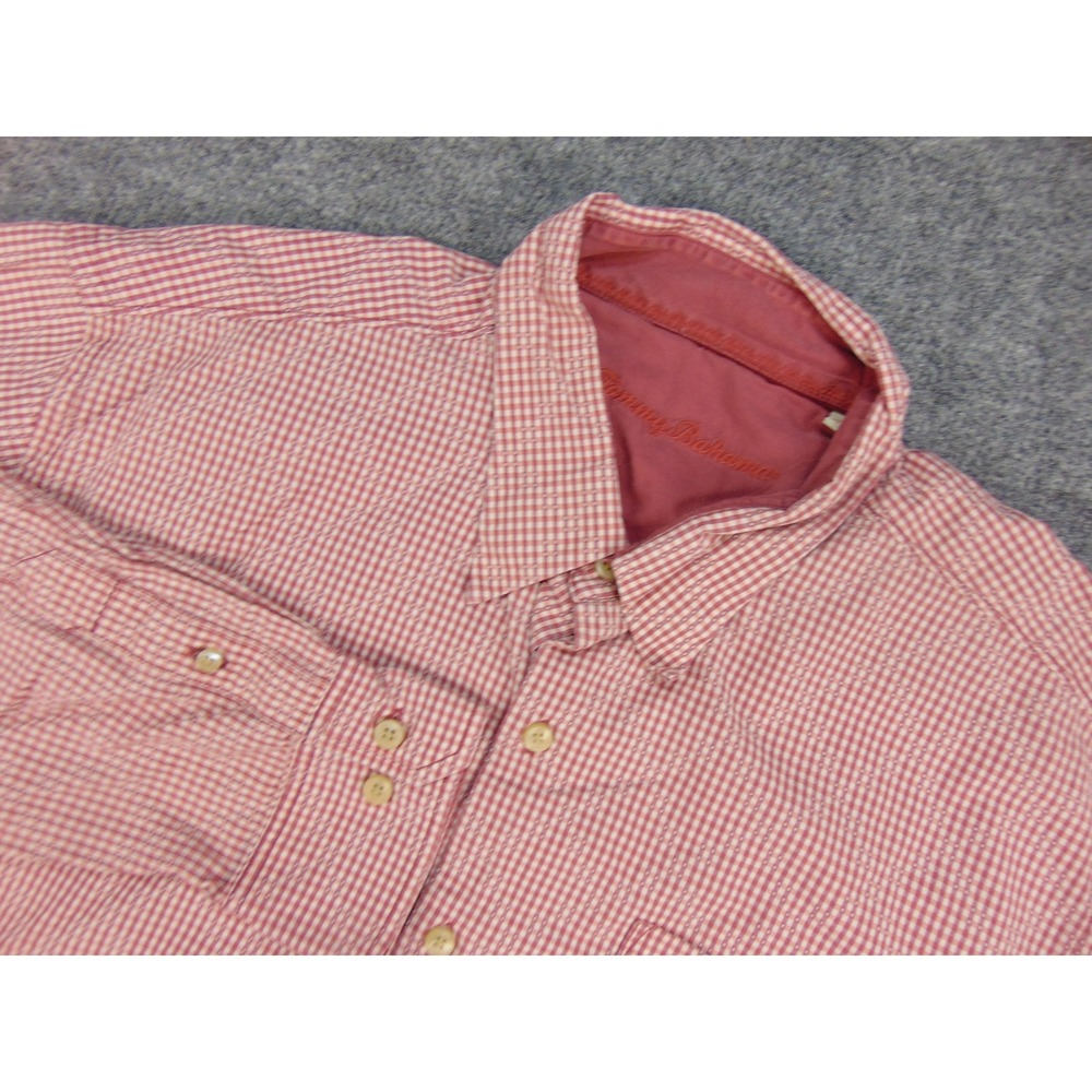 Tommy Bahama Shirt Mens XL Red Gingham Plaid Cotton Button Down Coastal Beach